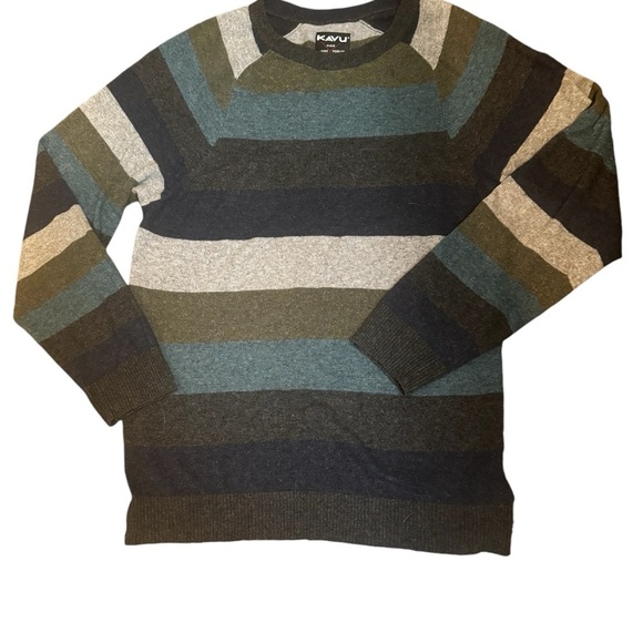 KAVU ATKINSON Blue Spruce Long Sleeve Striped Sweater Wool Alpaca Men’s Large - Picture 1 of 12